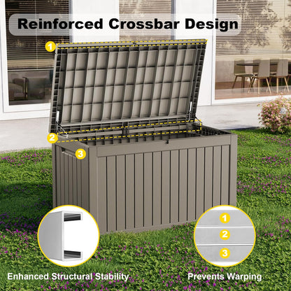 230 Gallon Outdoor Deck Box,Storage Lockable Waterproof Patio Furniture,Garden Tools,Cushions,Pool Accessories Outside Storage Resin Box(Grey)