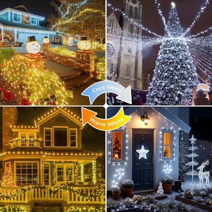 SANJICHA Warm White and Cool White Color Changing Solar String Lights, Extra-Long 2PK 144FT 400LED Solar Fairy Lights Outdoor Waterproof, Copper Wire 8 Modes for Garden Party Wedding Decorations
