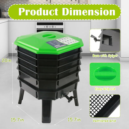 5-Layer Tray Worm Composter, Sustainable for Both Indoor & Outdoor, Worm Compost Bin for Vermicomposting Starter, Recycling Food Wastes