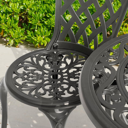 NUU GARDEN 3 Piece Outdoor Bistro Table Set, All Weather Cast Aluminum Patio Bistro Sets Patio Table and Chairs Set of 2 with Umbrella Hole for Yard, Garden, Balcony, Black