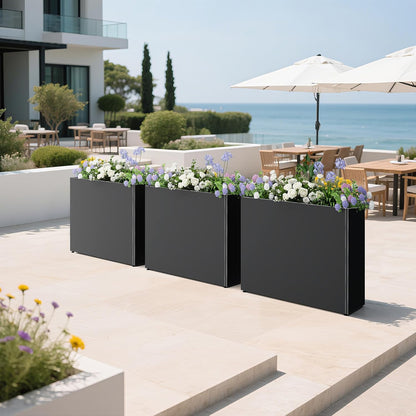 All-Weather Large Metal Planter Box,30" Lx10“Wx24”H Rectangular Planter with Drainage Holes & Removable Shelf,Modern Tall Outdoor Planters for Tall Small Plants, Trees, Flowers,Garden Patio