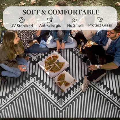 MontVoo Outdoor Rug 9x12 Waterproof Patio Rug-Outdoor Carpet Mat Reversible Plastic Straw Outside Outdoor Rug for RV Camping Picnic Beach Balcony Backyard Pool Deck Porch Modern Boho Grey
