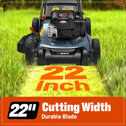 SENIX Gas Lawn Mower, 22" Self Propelled Gas Powered Lawnmower with 163cc B&S 4-Cycle Engine, 3-in-1 Walk-Behind Push Lawn Mower, 6-Position Height Adjustment