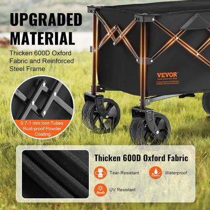 VEVOR 350LBS Collapsible Folding Outdoor Utility Wagon, 150L Heavy Duty Foldable Wagon Cart for Grocery Camping, Portable Utility Beach Wagon with Big Wheels for Garden Sports 35 x 21.3 x 42.5 in