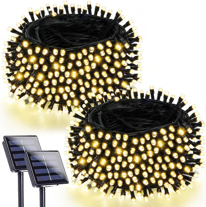 2 Pack 90FT Solar Christmas Lights, Super Bright 160 LED Solar Lights String with 8 Lighting Modes, Outdoor Waterproof Green Wire Solar Twinkle Light for Xmas Garden Decorations (Warm White)
