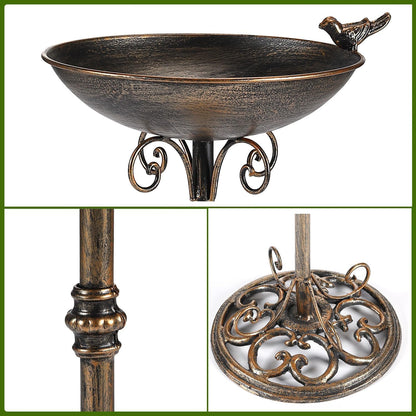 Diam 11.4" W*27.6" H Cast Iron Pedestal Bird Bath, Bird Baths for Outdoors, Seed Tray Garden Yard Decoration