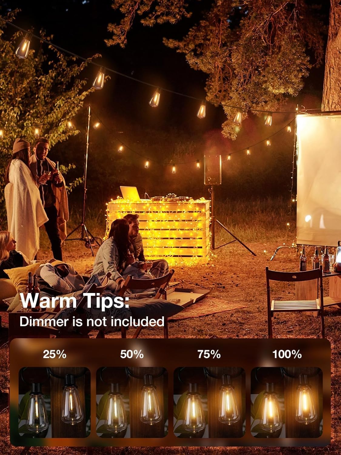 addlon 100FT (4x25FT) Outdoor String Lights, Waterproof Patio Lights ETL Listed with 48+4 Shatterproof Dimmable ST38 LED Bulbs, 2200K Connectable Outdoor Lighting for Christmas House Backyard Garden