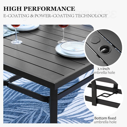 HERA'S HOUSE 9 Pieces Patio Dining Set, 8 x Brown Textilene Patio Chairs and 1 x 83 Large Rectangle Dining Table, Outdoor Furniture Set for Deck Garden Backyard Lawn Poolside