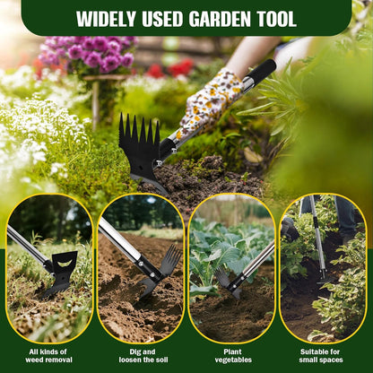 Weed Puller Tool with Long Handle - 58" Manual Weeder Remover Tool, 2 in 1 Hand Weed Rake and Garden Hoe for Gardening, Heavy Duty Uprooting Weeding Pull for Yard, Lawn, Patio and Garden