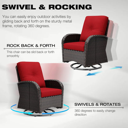 Joyside 10 Piece Patio Furniture Set, Outdoor Wicker Conversation Sets with Swivel Rocker Chairs and Sofa, Thick Cushion, Rattan Patio Sectional for Porch, Deck Use (Brown/Red, 10 PCS)