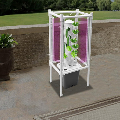 Hydroponics Vertical Growing Kit with Grow Lights 30 Plants Garden Hydroponic Growing System Outdoor Outdoor Indoor Vertical Garden Planter Tower with Automatic Watering for Herbs Fruits Vegetables
