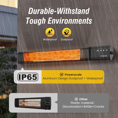 Outdoor Heaters for Patio Electric, 1500W Infrared Heater with Remote, IP65 Waterproof Outdoor Electric Heater for Porch, Garage & Backyard