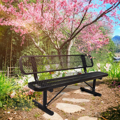 Outdoor Garden Bench, Cast Iron Metal Frame Patio Park Bench with Backrest, Portable Expanded Metal Black Bench, Commercial-Grade Outdoor Seating for Lawn, Patio, Park, Yard, Garden (Black, 6FT/72')