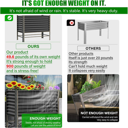Doniks Raised Garden Bed with Legs, 48×24×37in Large Outdoor Metal Galvanized Garden Planting Box,900lb Capacity for Vegetables Lawn Green Flowers, Fruits, Terrace