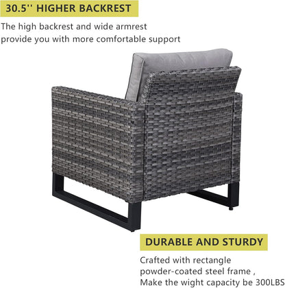 HUMMUH Outdoor Chairs PE Wicker Patio Dining Chairs Set of 2 High Back Metal Frame Porch Chairs with 4 inch Seat Cushions
