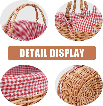 G GOOD GAIN Wicker Picnic Basket with Double Folding Handles,Willow Picnic Hamper,Natural Hand Woven Easter Basket,Easter Eggs and Candy Basket,Bath Toy and Kids Toy Storage,Gift Packing Basket.Red