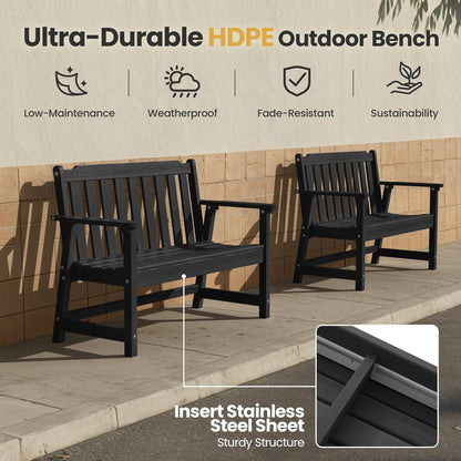 Ciokea 46" Heavy Duty Outdoor Bench, HDPE Weatherproof Garden Benches, Durable 2-Person Porch Benches with 660 Lbs, Waterproof Patio Bench for Outside Balcony Deck Backyard, Black