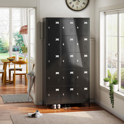 METAN Metal Locker for School Office Gym Bedroom, 15 Doors Black Steel Storage Locker Cabinet for Employees, Industrial Storage Locker, Assembly Required (15 Door-Black)