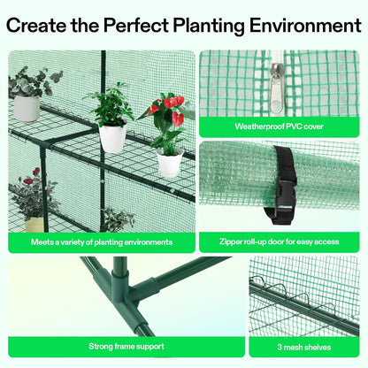 VIVOSUN 57x57x77 Inch Mini Walk in Green House with Window and Anchor, Plant Garden Hot House 2 Tiers 8 Shelves, 4.7 x 4.7 x 6.4 FT