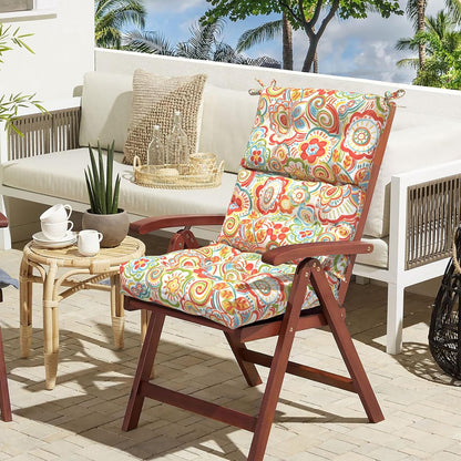 LVTXIII Outdoor Seat/Back Chair Cushion Patio Tufted High Back Cushion, Seasonal Replacement Rocking Chair Cushion with Ties (22” W x 20D”, Set of 2, Flower Red)