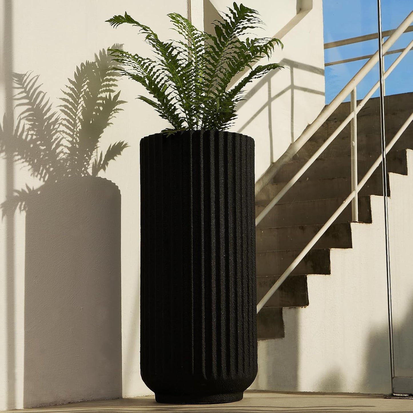 31.5 Inch Tall Roman Column Concrete Planter（14.2Dx31.5H，36 Pounds）,Durable All-Weather Use with Drainage Holes,Large Tall Round Planter for Outdoor Indoor Plants