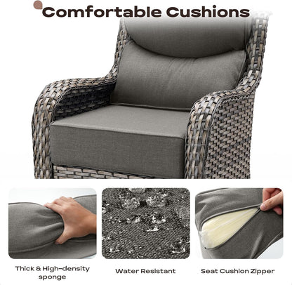 Outdoor Patio Swivel Rocker Chairs Set of 2, Waterproof Wicker, High Back, Deep Seating, Wide Armrest, Upgraded 6 inch Thick Cushions, Ideal for Deck Porch Backyard, Mixed Grey-Grey