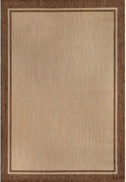 CAMILSON Outdoor Rug 9x12 Bordered Natural Brown Modern Area Rugs for Indoor and Outdoor Patios, Kitchen and Hallway Mats, Washable Porch Deck Outside Carpet (Border Jute, 9 x 12)