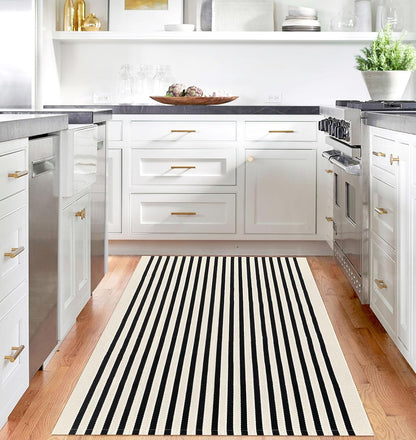 IOHOUZE Black Beige Striped Rug -4'x6' Front Door Rugs Outdoor, Washable Area Rug for Double Front Porch, Large Patio Rug Outdoor Indoor, Doormat for Entryway Porch Entrance