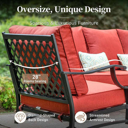 Metal Patio Chairs Set of 2 with 5.75" Extra Thick Cushion, 2 Pieces High Back Outdoor Patio Chairs All Weather Outdoor Furniture Seating for Deck Backyard Balcony Front Porch, Red
