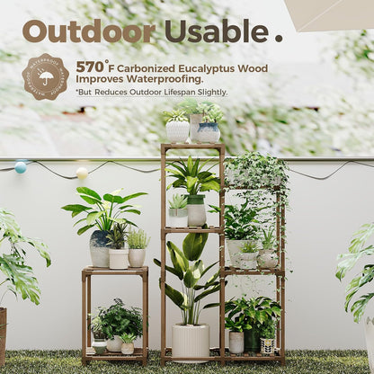 Bamworld Plant Stand Indoor Corner Plant Shelf Wood Plant Holder for Multiple Plants Tall Flower Stands Plants Table Rack Garden Patio Lawn Window 03H, Brown