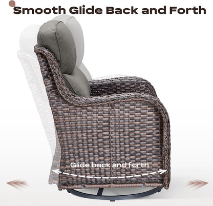Wicker Outdoor Patio Furniture Set - 8 Piece Patio Conversation Sets with Swivel Rocker Chairs, Ottomans, Sofa and Table, 6 inch Cushions, Deep Seating, for Porch Deck Brown/Grey