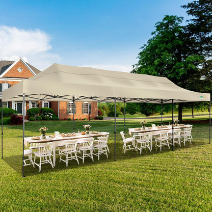 COBIZI 10x30 Pop up Canopy, Heavy Duty Outdoor Party Tents for Parties, Ez up UPF 50+ Waterproof Commercial Canopy with Wheeled Bag can fold, Khaki(Windproof Upgraded)