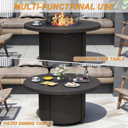 Kurapika Propane Round Fire Pit Table 48in, 40,000 BTU Auto-Ignition Round Gas Fire Pits, CSA Certification, Wider Desktop Round Fire Tables with Windshield, Blue Stone and Lid, for Outside Patio