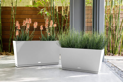 Veradek Midori Long Trough Planter (White, 39 inch - 2 Pack with 2 Saucer Trays)