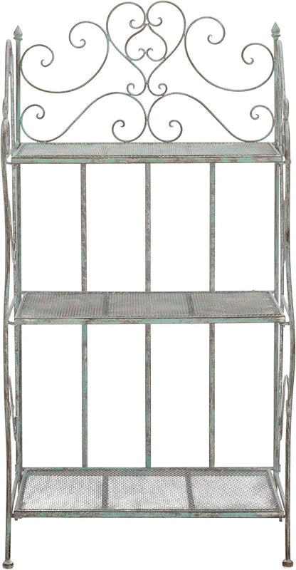 SAFAVIEH Outdoor Collection Torus Victorian Antique Dark Green Wrought Iron 3-Tier Shelf