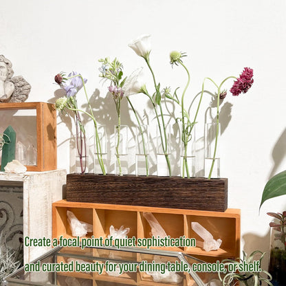 KAXYEW Desktop Glass Plant Propagation Station Test Tube Plant Terrarium in Wooden Stand for Hydroponic Plants Cutting Office Home Decoration
