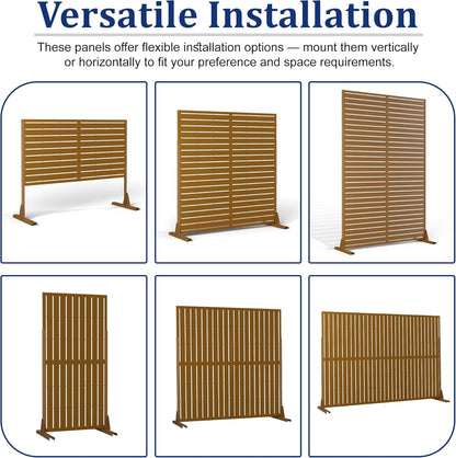 FENCY Outdoor Privacy Screen, 72" H×47" W Metal Privacy Screen, Outdoor Freestanding Privacy Screen & Panels for Deck Patio Balcony(Brown-Louvered)