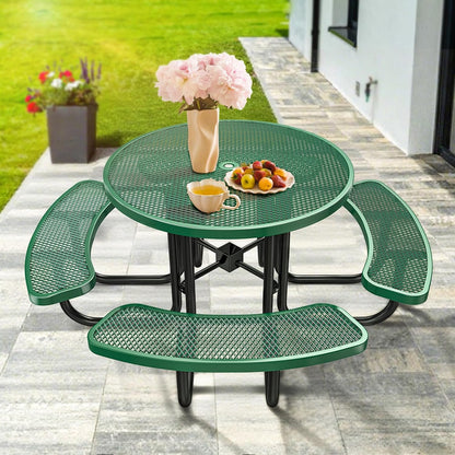 Heavy-Duty Park Bench or Table for Outside - Black Coated Outdoor Furniture Steel Bench, Commercial-Grade Outdoor Benches Weatherproof for Park, Patio, Porch (Green, 46” (Rd. Table))