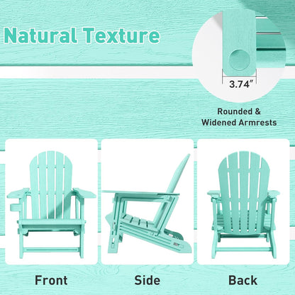 Adirondack Chairs Set of 2, Tool-Free Assembly All-Weather Plastic Adirondack Chairs, HDPE Fire Pit Chairs with Cup Holder, Outdoor Chair for Patio Garden (Aruba)