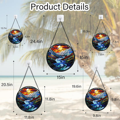Stained Glass Window Hanging, Canyon Mountains Sunset View Sun Catcher for Window Home Decor Landscape Suncatcher Mother's Day Birthday Gifts for Women Men Mom and Nana 7.8 in