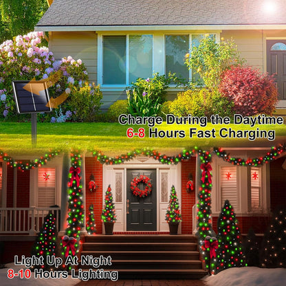 Extra-Long 144FT Solar String Lights for Outside, 2 Pack 400LED Solar Fairy Lights Outdoor, Waterproof Copper Wire with 8 Modes Twinkle Lights for Tree Garden Party Xmas Decor (Red White and Green)