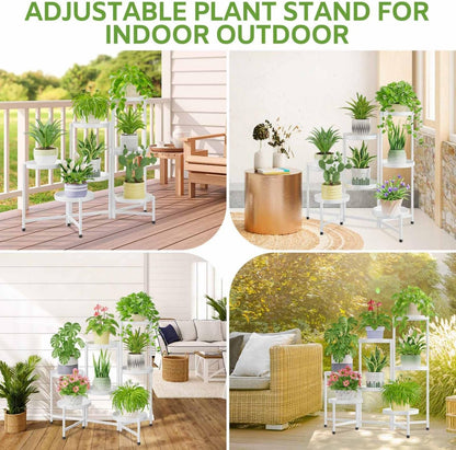 iDavosic.ly 7 Tier Large Plant Stand Indoor, 10 Inch Wide Tall Corner Metal Plant Stands Outdoor for Multiple Plants, Folding Tiered Flower Display Holder Rack Shelf, White