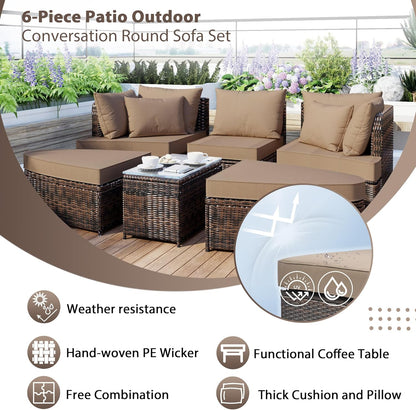 kevinplus Outdoor Patio Outdoor Daybed Patio Sunbed, All-Weather PE Wicker Patio Outdoor Conversation Round Sectional Sofa Couch Set with Coffee Table, Brown