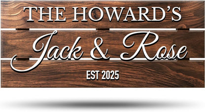 Personalized Solid Wood Family Name Plate with Couples Names, Special Anniversary with Date of Establishment, Unique Wedding Gift, Rustic Home Decor, Christmas Gifts for Wife or Husband