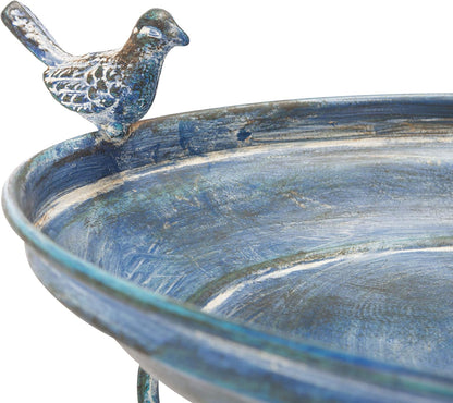 SAFAVIEH Outdoor Collection Ashlan Antique Blue Victorian Scroll Iron Garden Patio Backyard Charming Bird Bath