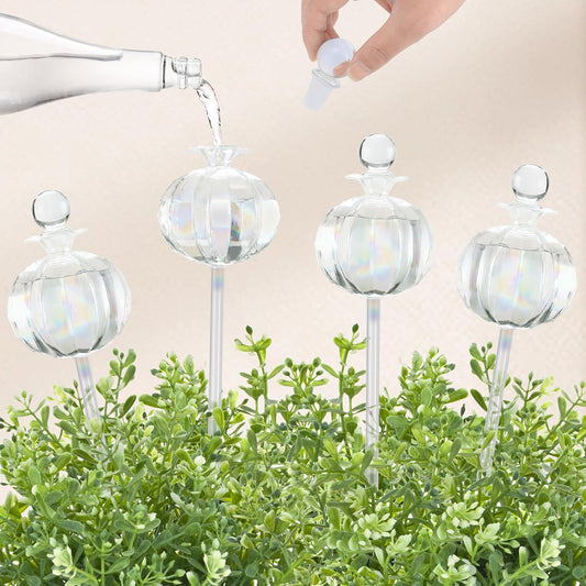 10 oz Large Top Fill Cactus Plant Watering Globes, Light Iridescent Glass Water Bulbs, Slow Release Self Watering Devices, Vacation Plant Watering System Self Watering Planter Insert, 4 Pack
