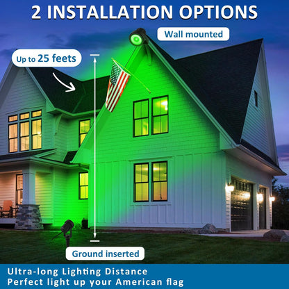 T-SUNUS Halloween Green Solar Spot Lights Garden Landscape Spotlights Outdoor IP65 Waterproof 9.8ft Cable Separated Panel 2 Modes Auto On/Off for Christmas Tree Pond Statue Graveyard St. Patrick's Day
