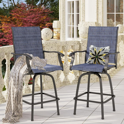 PHI VILLA Outdoor Swivel Bar Stools Set of 6, Bar Height Patio Chairs Furniture with All Weather Textilene Fabric, 30" High Top Bar Chairs for Porch, Blue