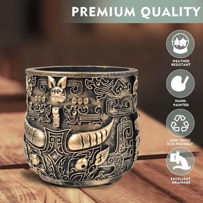 Tribal Vintage Face Planter,Lightweight Unique Plant Pots with Drainage,Eclectic Small Succulent Flower Planters Pots for Outdoor&Indoor Plants,Funny Garden Pot for Room Decor(5.5in)