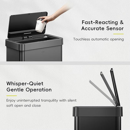EKO Mirage X 80 Liter / 21.1 Gallons Motion Sensor Trash Can, Automatic Large Kitchen Trash Can Touchless, Stainless Steel, Matte Black